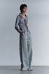 FLOWER DRAWSTRING TOPS -GRAYISH BLUE-